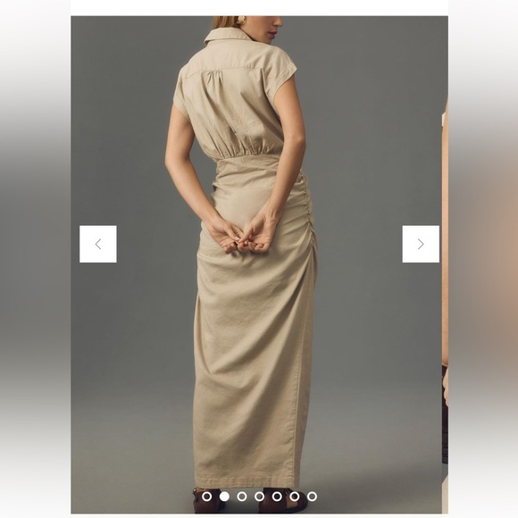 Anthropologie NWT Cap-Sleeve V-Neck Ruched Slim Midi Dress - Picture 3 of 8